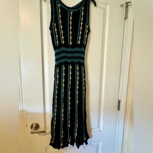 Anthropologie LAUREATE LANE Black Knit Teal Dress Sz M